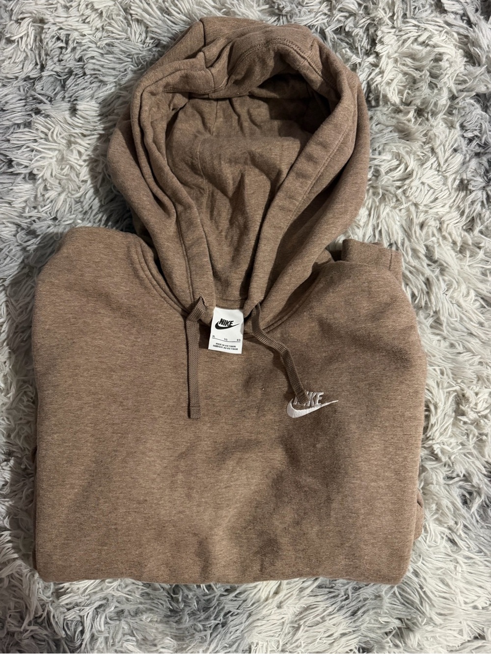 Nike Men’s Taupe Brown Pullover Hoodie with White Swoosh